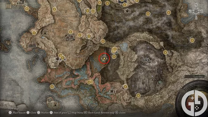Map showing where to find the Frenzyflame Perfume Bottle in Elden Ring Shadow of the Erdtree