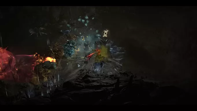 Diablo 4 Dungeons: A player fighting many monsters in a dungeon