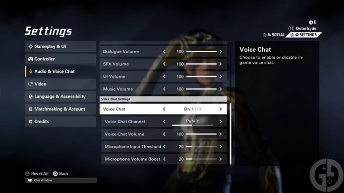 The Voice Chat settings options in XDefiant