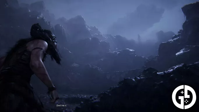 Senua looking up a cliff in Hellblade 2