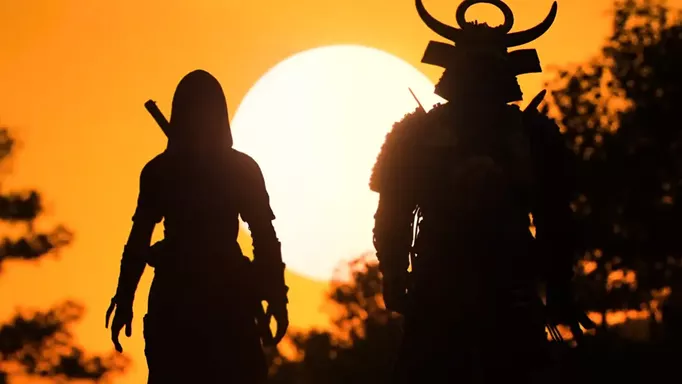 Assassin's Creed Shadows Naoe and Yasuke sunset