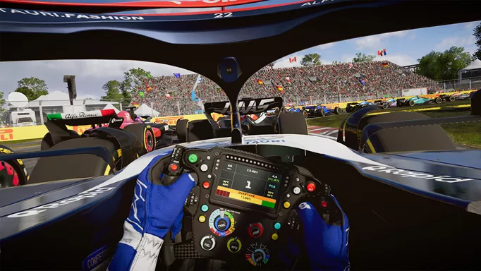 Cockpit view from inside a Haas car in F1 23