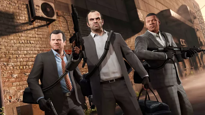 GTA V Michael, Franklin, Trevor gun heist