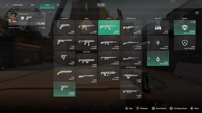 Valorant console gameplay showing shop