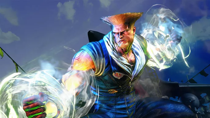 Guile charging up a Super Art in Street Fighter 6