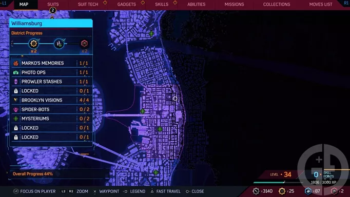 The right side of the map in Spider-Man 2 where you can find the Mysteriums
