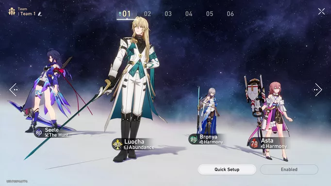 Screenshot showing Honkai Star Rail Luocha with Bronya, Seele, and Asta