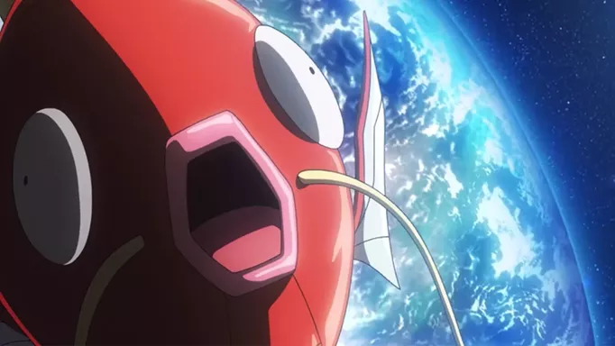 The Pokemon anime's space-jumping Magikarp, floating in the great expanse.