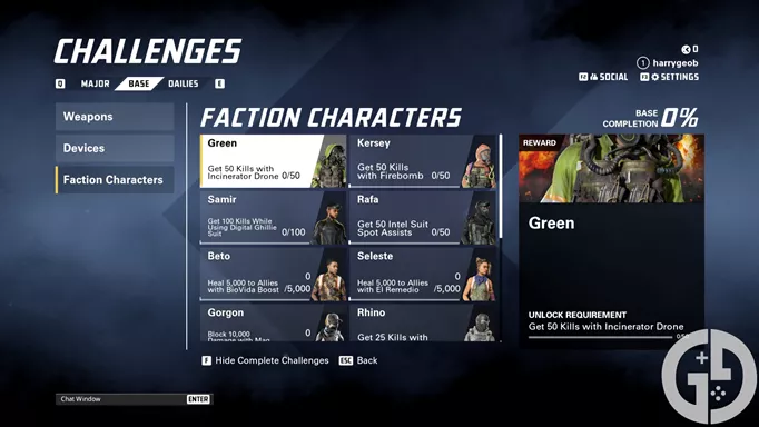 Image of the Faction Characters challenges in XDefiant