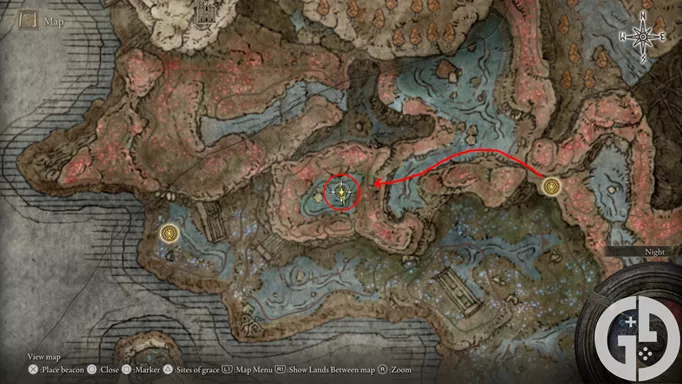 Map showing the Charo's Hidden Grave Hippopotamus in Elden Ring Shadow of the Erdtree