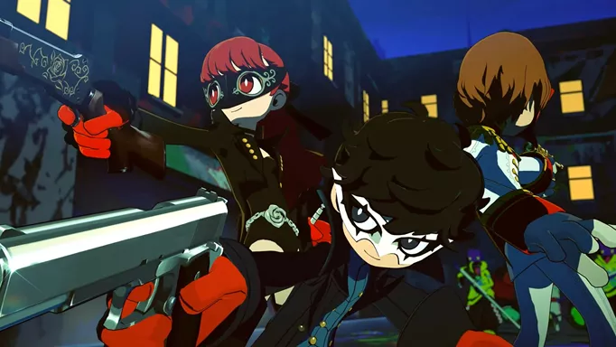 Joker, Kasumi, and Akechi in the Repaint Your Heart Persona 5 Tactica DLC