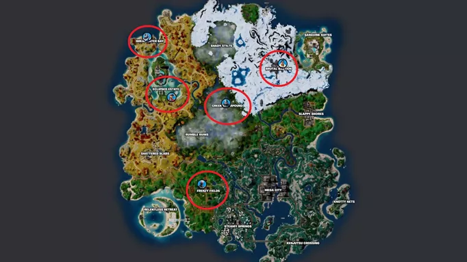 A map of where to hire Characters in Fortnite Chapter 4 Season 4