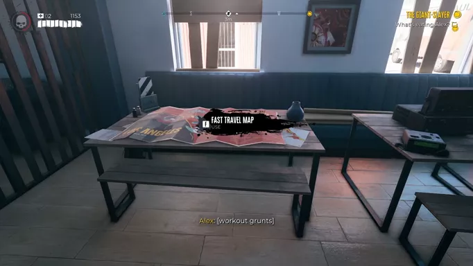 A Dead Island 2 fast travel map on a table in the Blue Crab