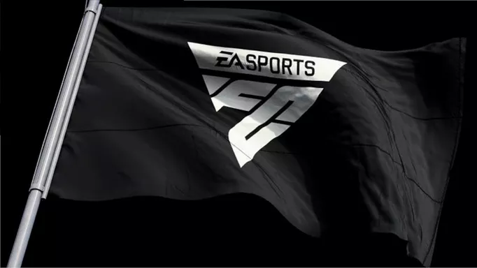 Key art of a black flag with the white EA Sports FC logo on it