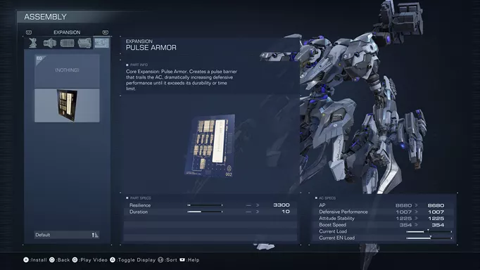 equipping Pulse Armour in Armored Core 6