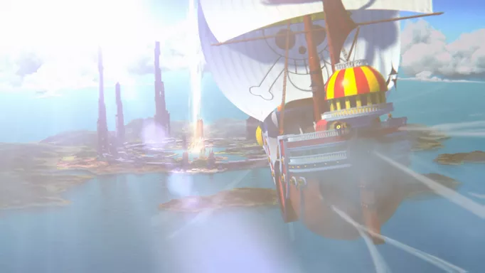 Straw Hat pirates ship flying in one piece Odyssey