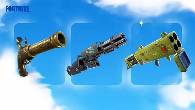 The Flint Knock Pistol, Minigun and Quad Launcher are making their way back in Fortnite OG