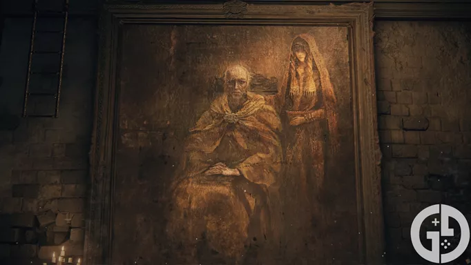Image of a painting of Midra and Nanaya in Elden Ring Shadow of the Erdtree