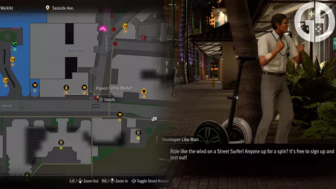 The location of the street surfer on the map in LaD Infinite Wealth