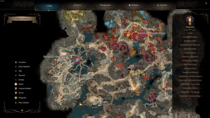 a map showing the Sussur Tree Bark location in Baldur's Gate 3