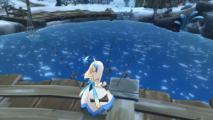 Key art of a character fishing in Summoners War Chronicles