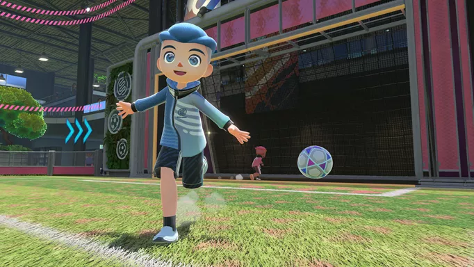 A Sportsmate playing football in the Nintendo Switch Sports Pro League.