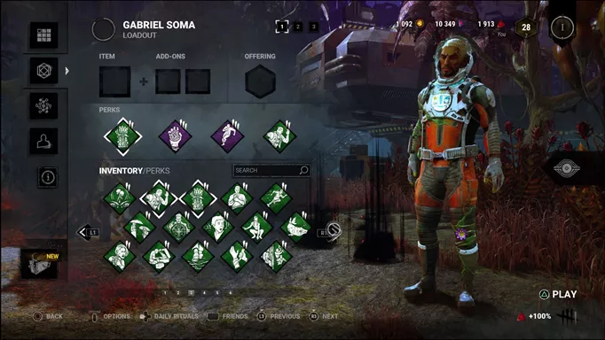 Gabriel Soma using the Endurance Build. One of his best perk builds in Dead by Daylight