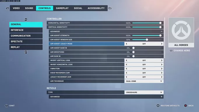 overwatch 2 aim assist legacy mode option in the settings menu