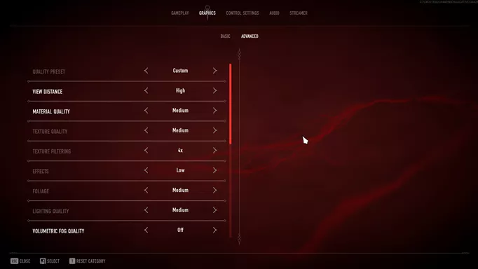Screenshot showing settings in Bloodhunt
