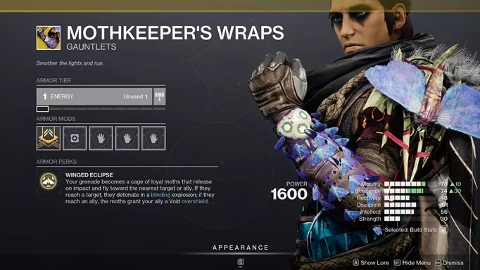 The Mothkeeper's Wraps exotic armour in Destiny 2