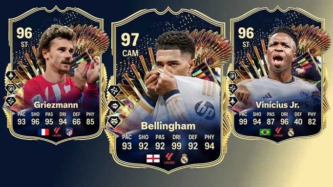 Image of three LaLiga TOTS cards in EA FC 24