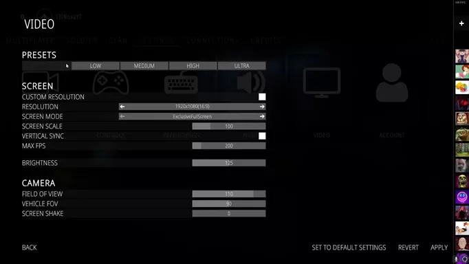 Image of the BattleBit Remastered video settings menu