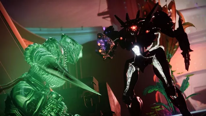 Destiny 2 Lightfall raid: A Strand Titan faces off against a Vex Minotaur