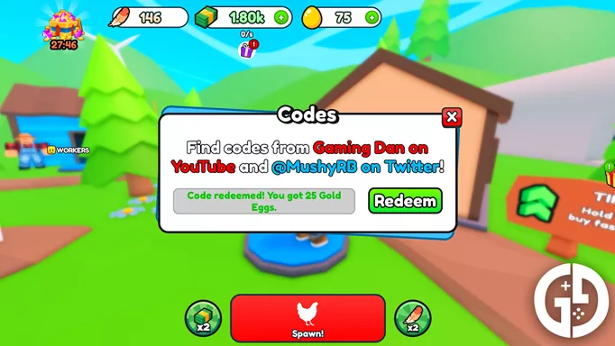 Code redemption screen in Egg Empire