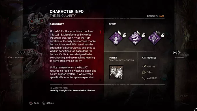 In-game image of The Singularity's perks in Dead By Daylight