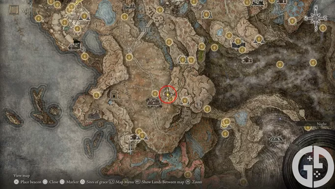 Map showing the Scorched Ruins Shadow Pot in Elden Ring Shadow of the Erdtree
