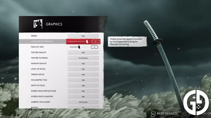 Ghost of Tsushima settings menu on PC