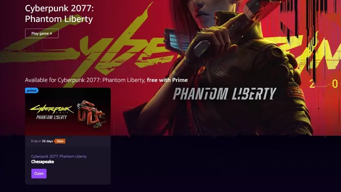 Cyberpunk 2077: Phantom Liberty Amazon Prime Gaming rewards page