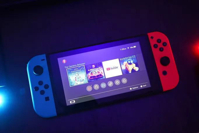 Nintendo Switch on a purple background