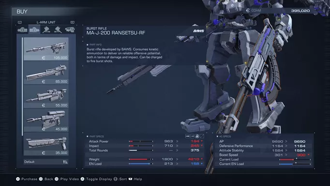 The MA-J-200 burst rifle in Armored Core 6