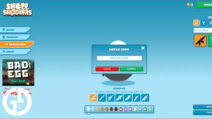 A image of using the menu to redeem Shell Shockers codes