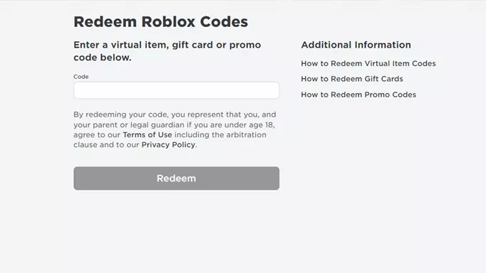 screenshot showing how to redeem codes in roblox