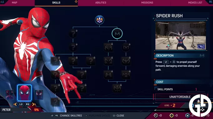 Spider Rush, one of the best early-game skills to unlock first in Marvel's Spider-Man 2