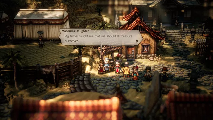 Talking to Masoud's Daughter in Octopath 2.