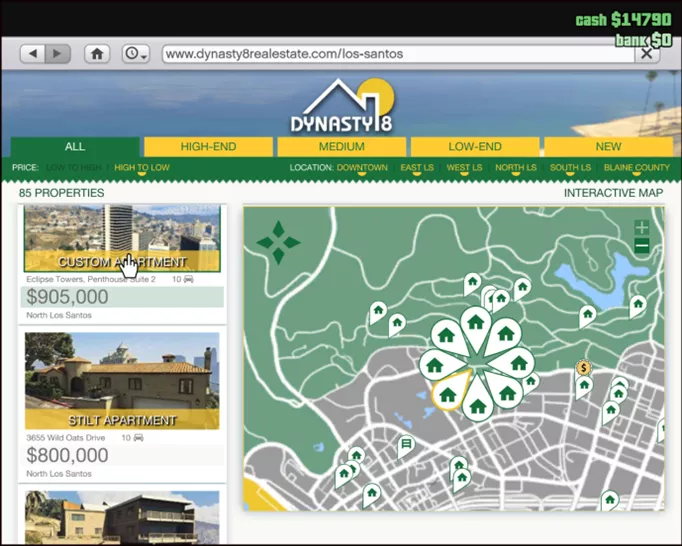 Image of the Dynatsy8 website in GTA Online
