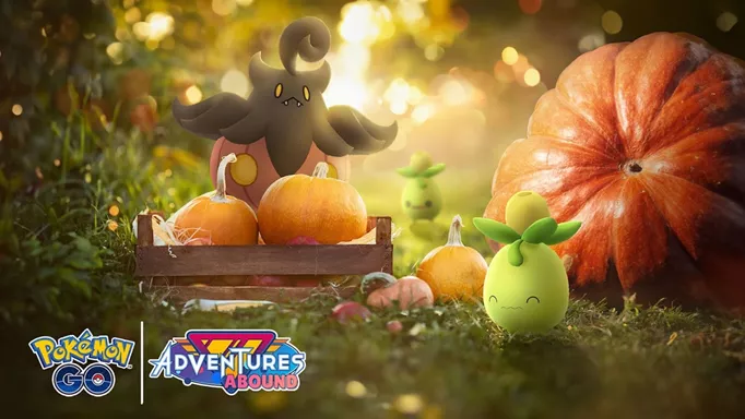 A promotional image for Harvest Festival and Smoliv in Pokemon GO