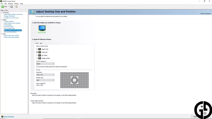 Screenshot of the NVIDIA control panel