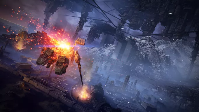 Armored Core 6: Fires of Rubicon screenshot showing a mech flying